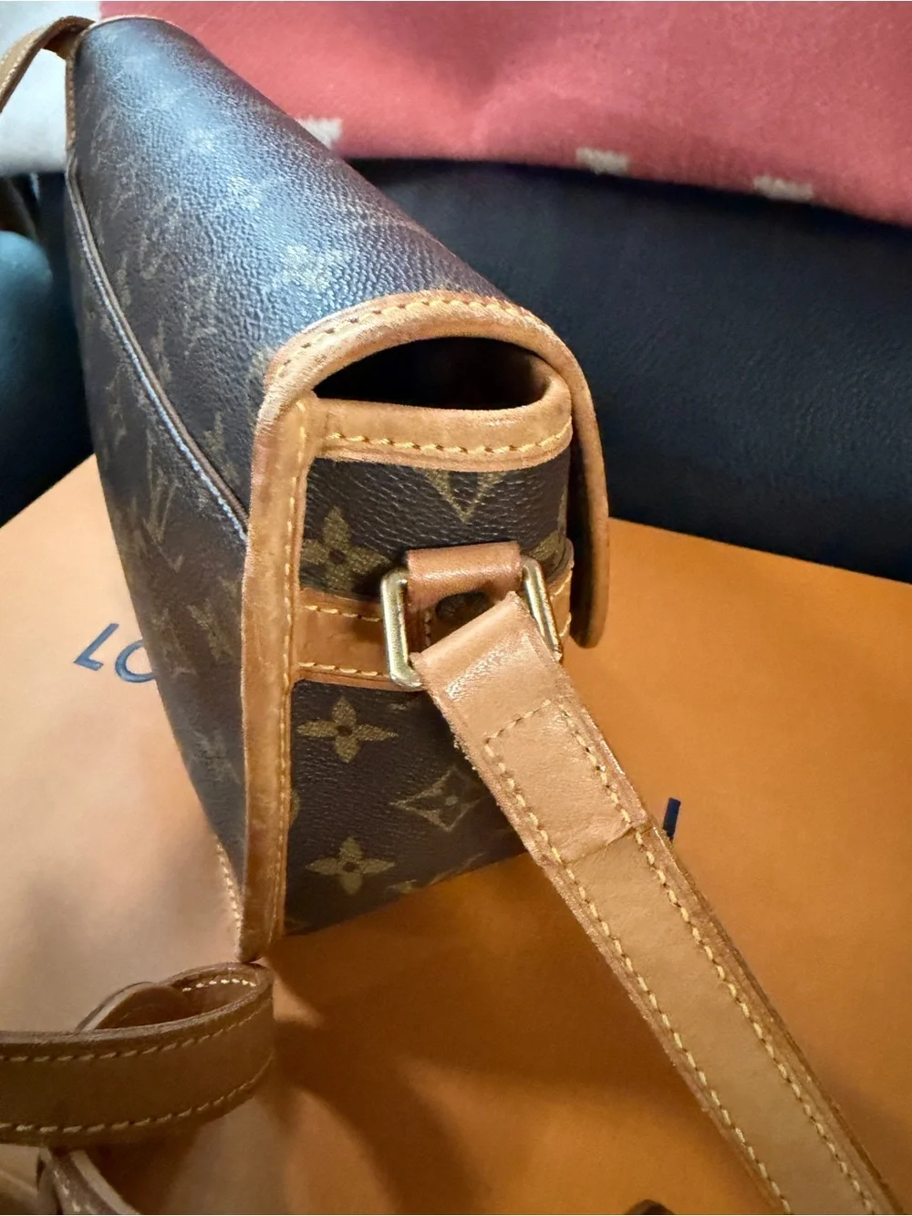 Louis Vuitton Monogram Canvas Shoulder Bag with Tan Trim